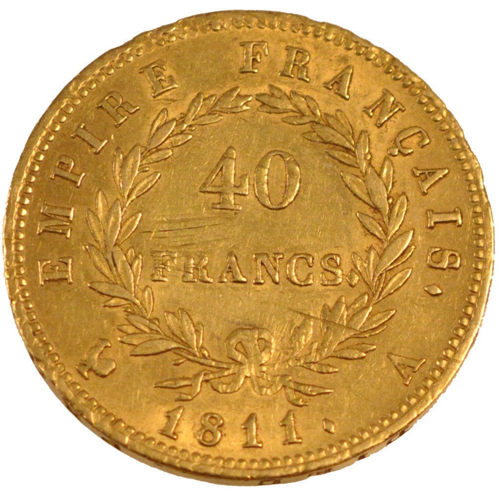 FRANCE, Napoléon I, 40 Francs, 1811, Paris, KM #696.1, AU(50-53), Gold, Gadoury 
