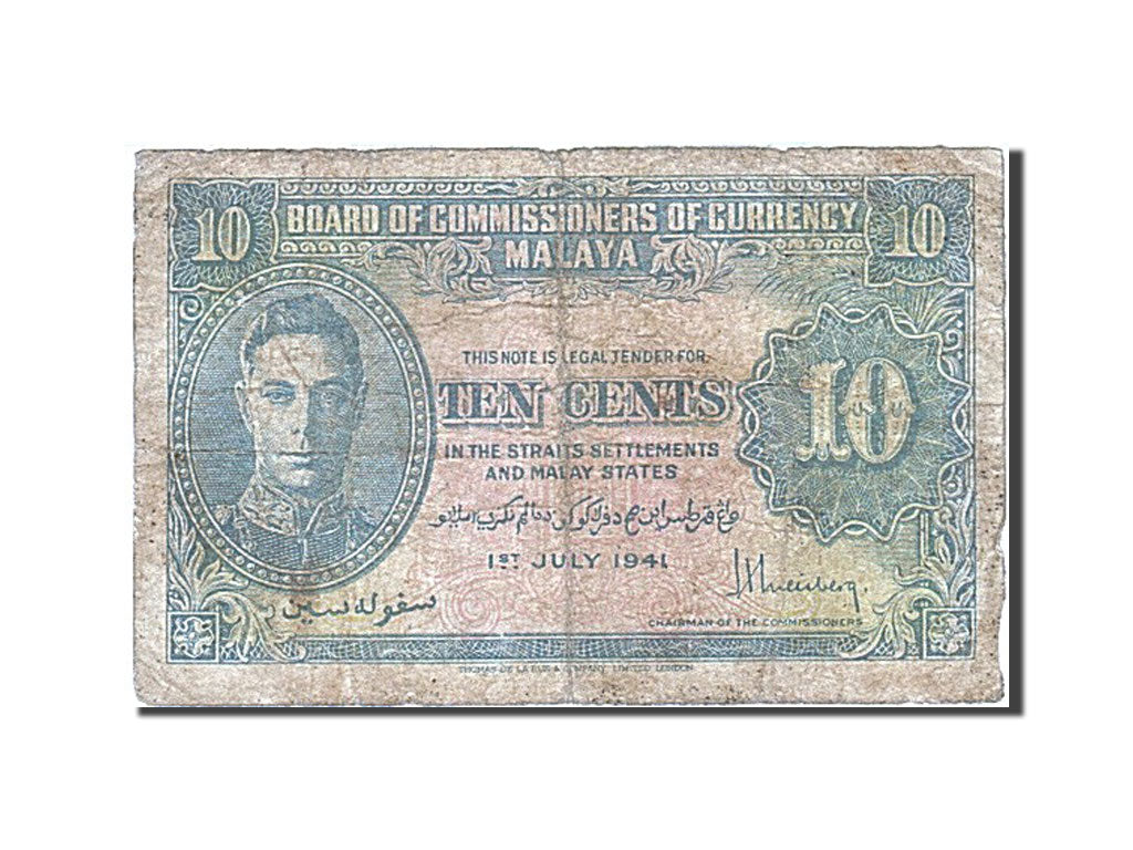 Malaya, 10 Cents, 1941, KM #8, 1941-07-01, F(12-15)