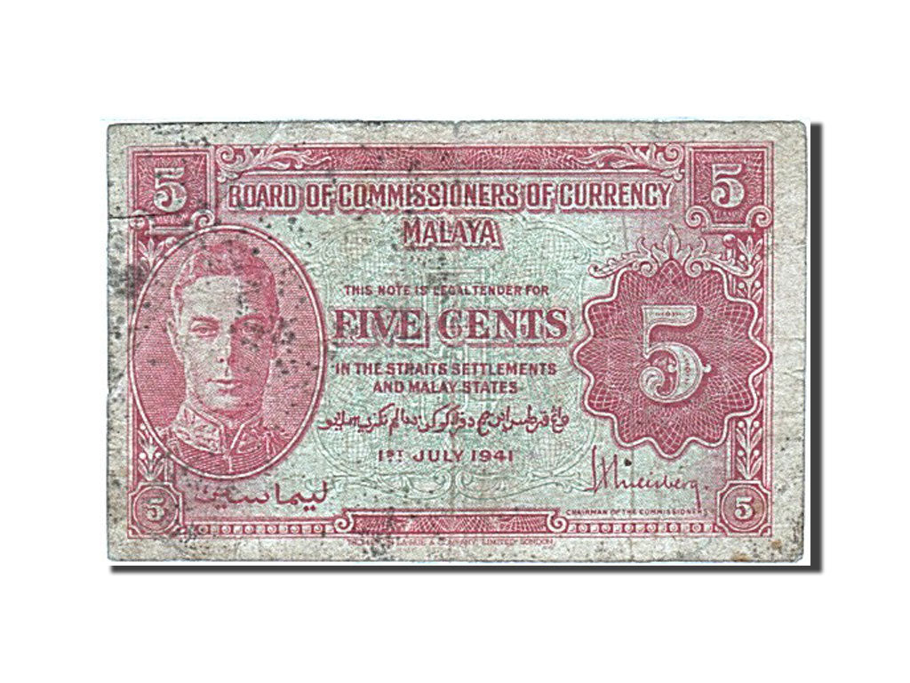 Malaya, 5 Cents, 1941, KM #7b, 1941-07-01, VG(8-10)