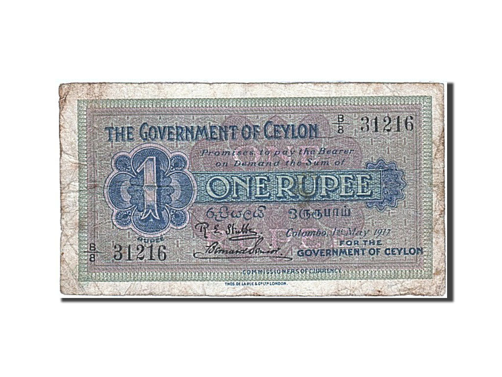Ceylon, 1 Rupee, 1917, KM #16a, 1917-05-01, F(12-15), B/8 31216