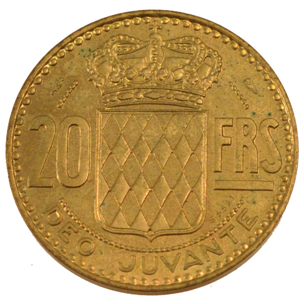 MONACO, 20 Francs, 1950, KM #E27, MS(60-62), Aluminium-Bronze, Gadoury #140,...