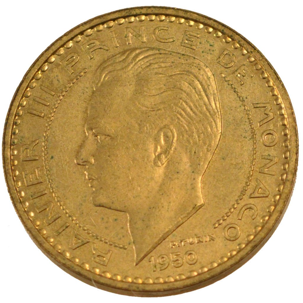 MONACO, 50 Francs, 1950, KM #E30, AU(55-58), Aluminium-Bronze, Gadoury #141,...