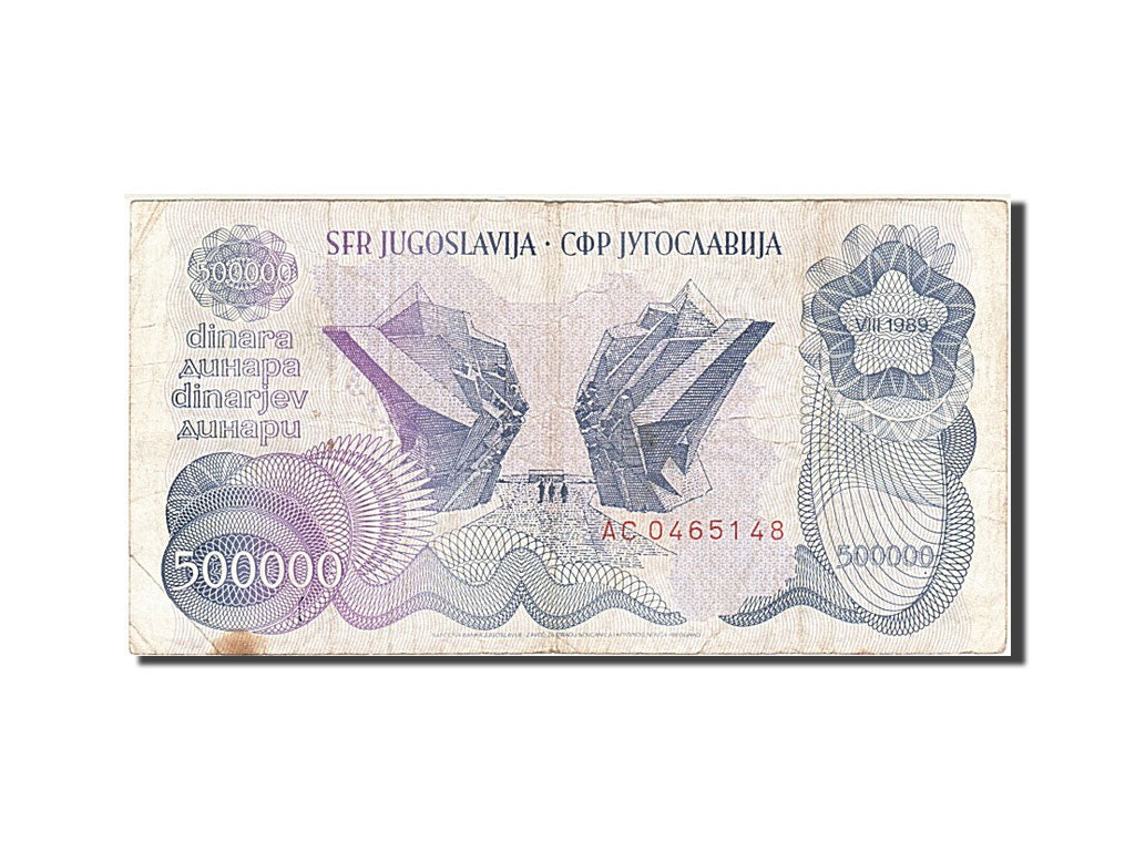 Yugoslavia, 500,000 Dinara, 1989, KM #98a, 1989-08-01, VF(30-35), AC 0465148