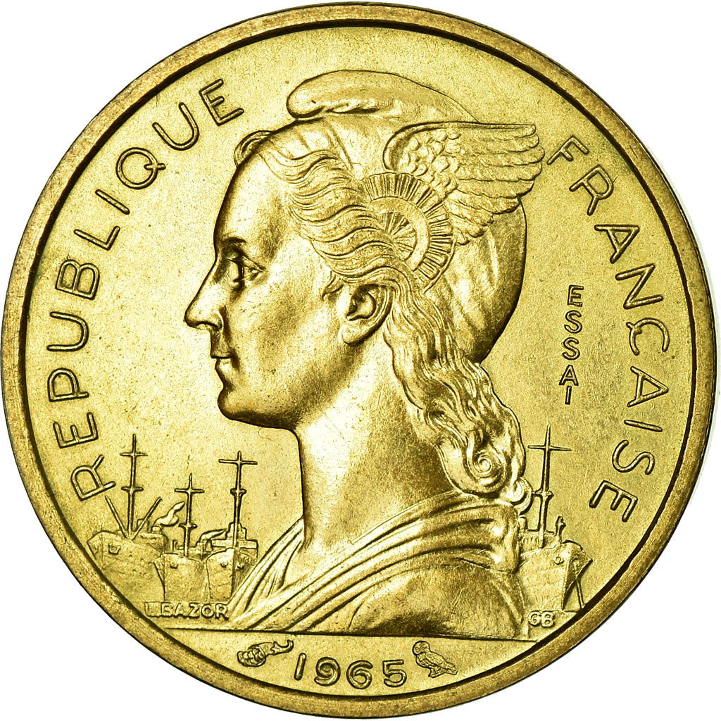 Coin, French Somaliland, 10 Francs, 1965, Paris, MS(65-70), Aluminum-Bronze