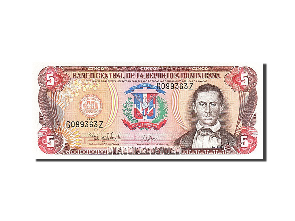Dominican Republic, 5 Pesos Oro, 1997, KM #152a, UNC(65-70), G 099363 Z
