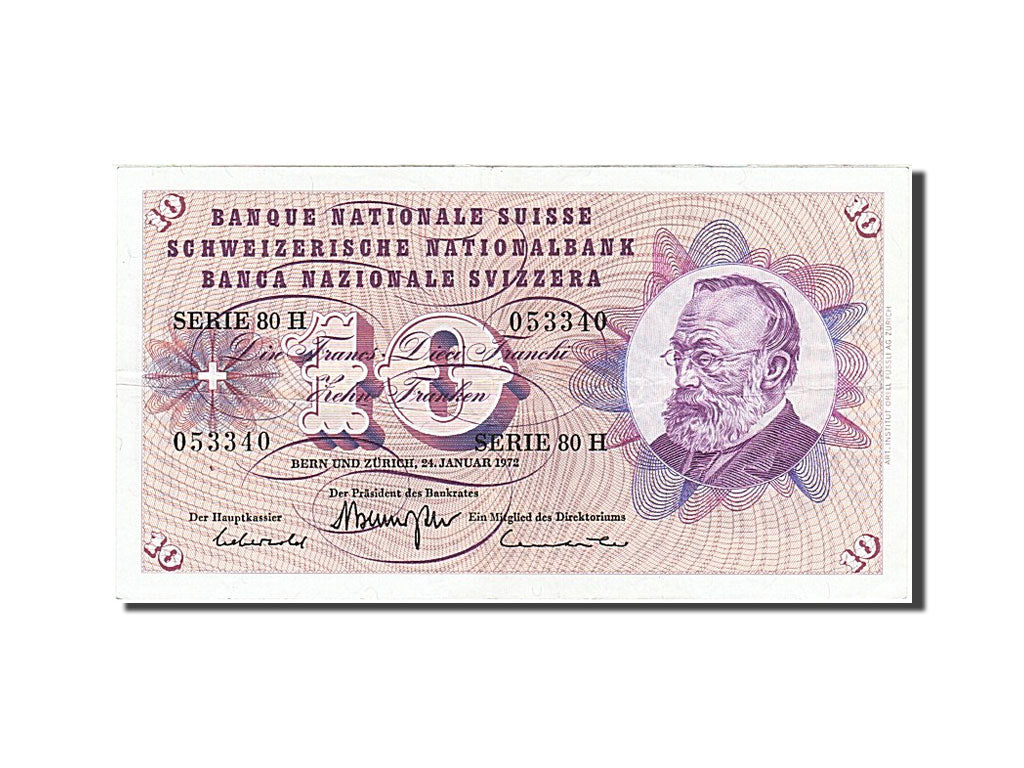 Switzerland, 10 Franken, 1972, KM #45r, 1972-01-24, AU(50-53), 80 H