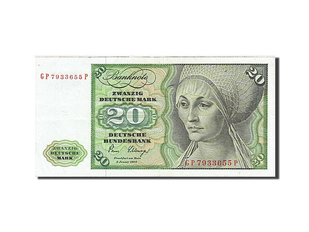 Billet, République fédérale allemande, 20 Deutsche Mark, 1980, 1980-01-02