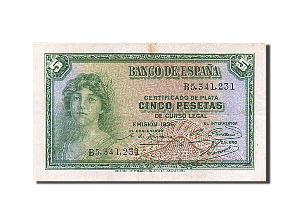 Banconote, Spagna, 5 Pesetas, 1935, BB