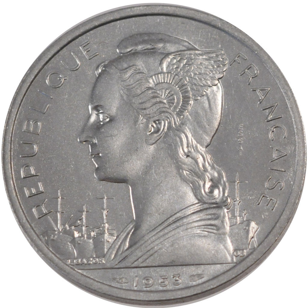 MADAGASCAR, 5 Francs, 1953, Paris, KM #E3, MS(65-70), Aluminum, Lecompte #105,..