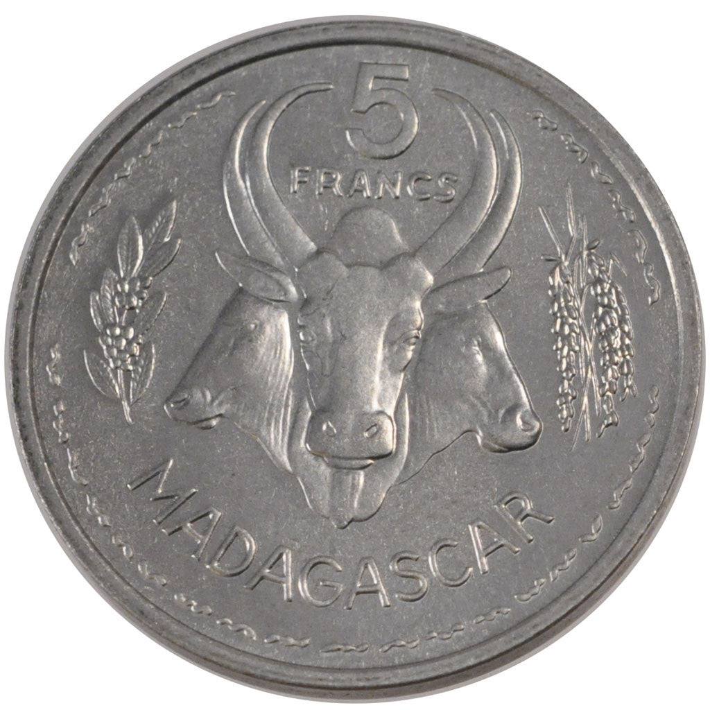 MADAGASCAR, 5 Francs, 1953, Paris, KM #E3, MS(65-70), Aluminum, Lecompte #105,..