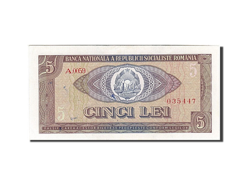 Romania, 5 Lei, 1966, KM #93a, AU(55-58), A 0059