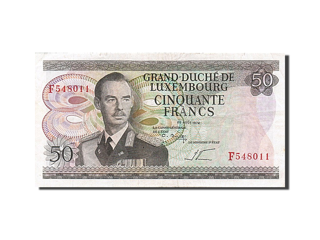 Luxembourg, 50 Francs, 1972, KM #55b, 1972-08-25, VF(20-25), F 548011