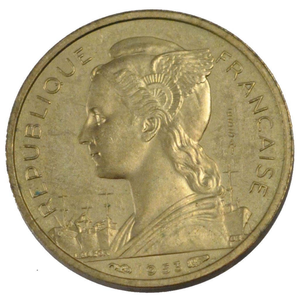 Madagascar, 10 Francs, 1953, Paris, FDC, Alluminio-bronzo, Lecompte:108