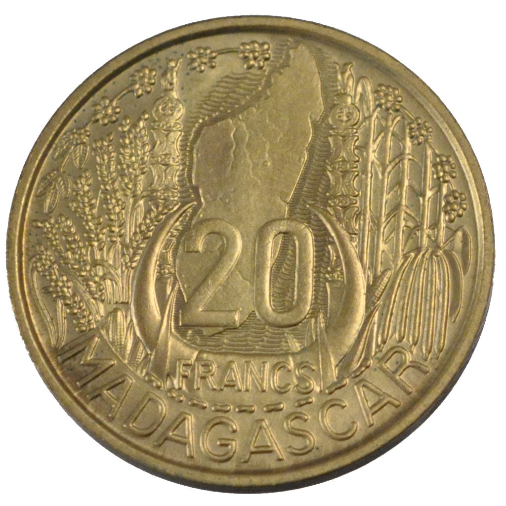 MADAGASCAR, 20 Francs, 1953, Paris, KM #E5, MS(65-70), Aluminum-Bronze,...