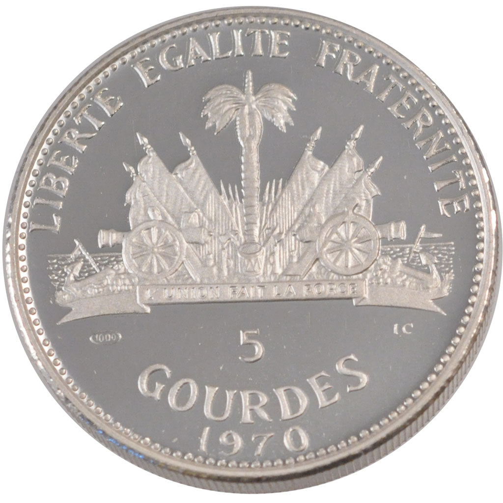 HAITI, 5 Gourdes, 1970, KM #64.2, MS(65-70), Silver, 23.52