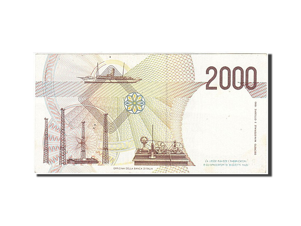 Italy, 2000 Lire, 1990, KM #115, 1990-10-03, AU(55-58), RA 606205 A