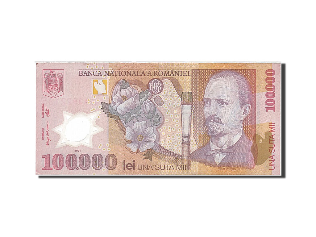 Romania, 100,000 Lei, 2001, KM #114a, AU(55-58), 024A3922135