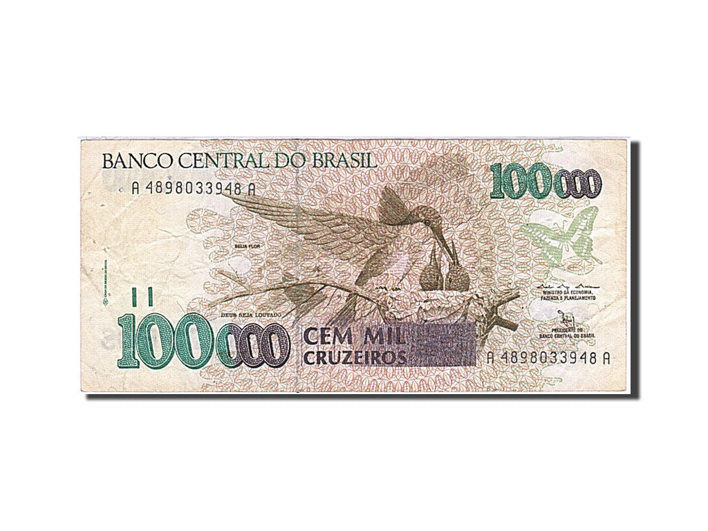 Billet, Brésil, 100,000 Cruzeiros, TB