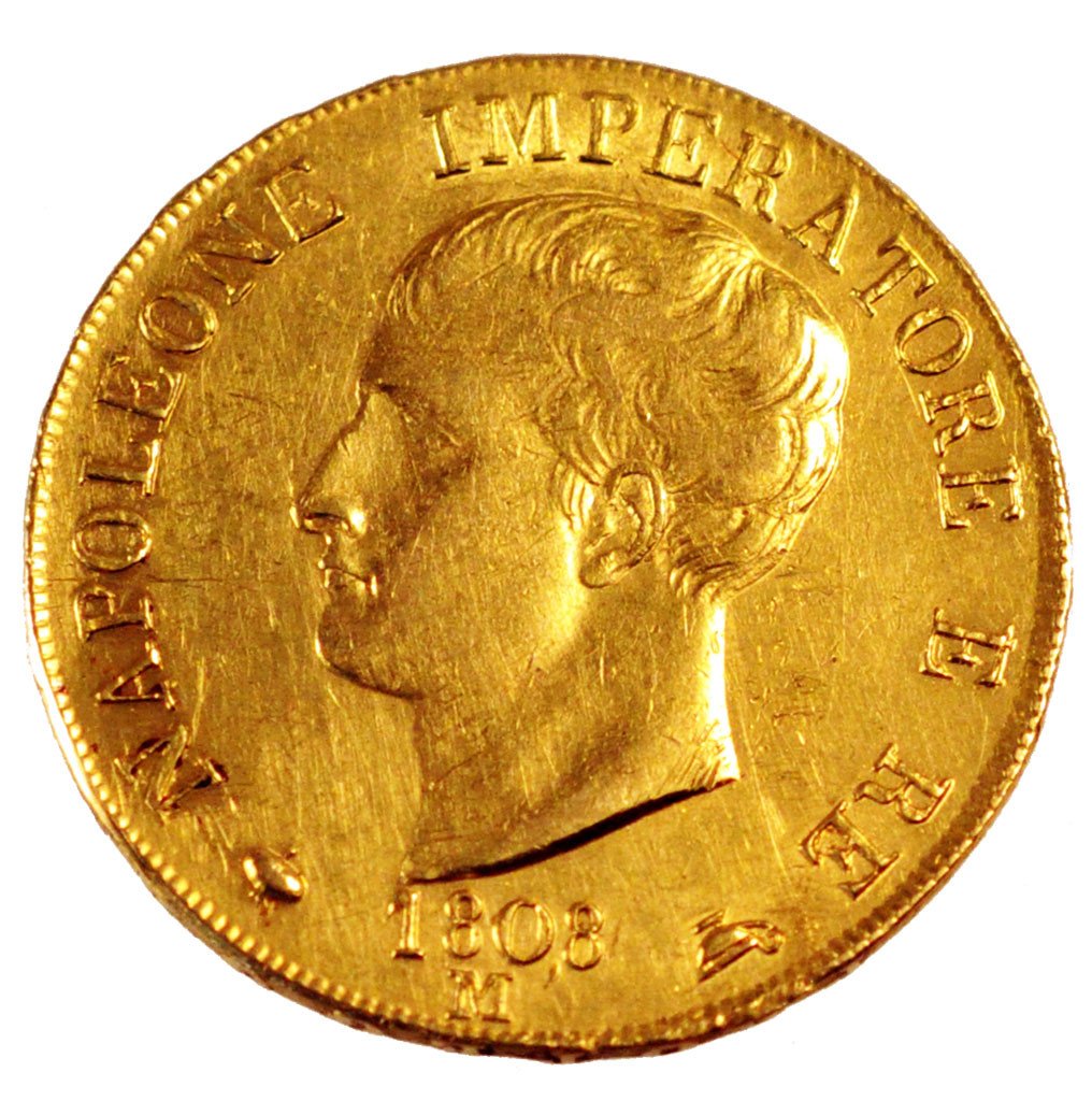 ITALIAN STATES, 40 Lire, 1808, Milan, KM #12, AU(50-53), Gold, 12.89