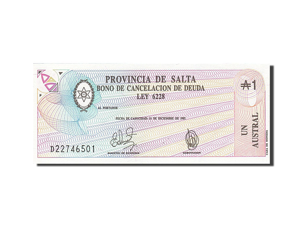 Banknote, Argentina, 1 Austral, 1987, 1987-12-31, UNC(60-62)
