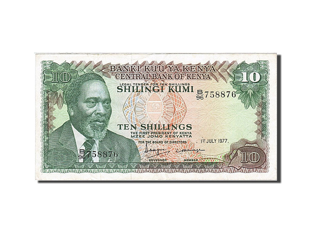 Kenya, 10 Shillings, 1977, KM #12c, 1977-07-01, EF(40-45), B/96 758876