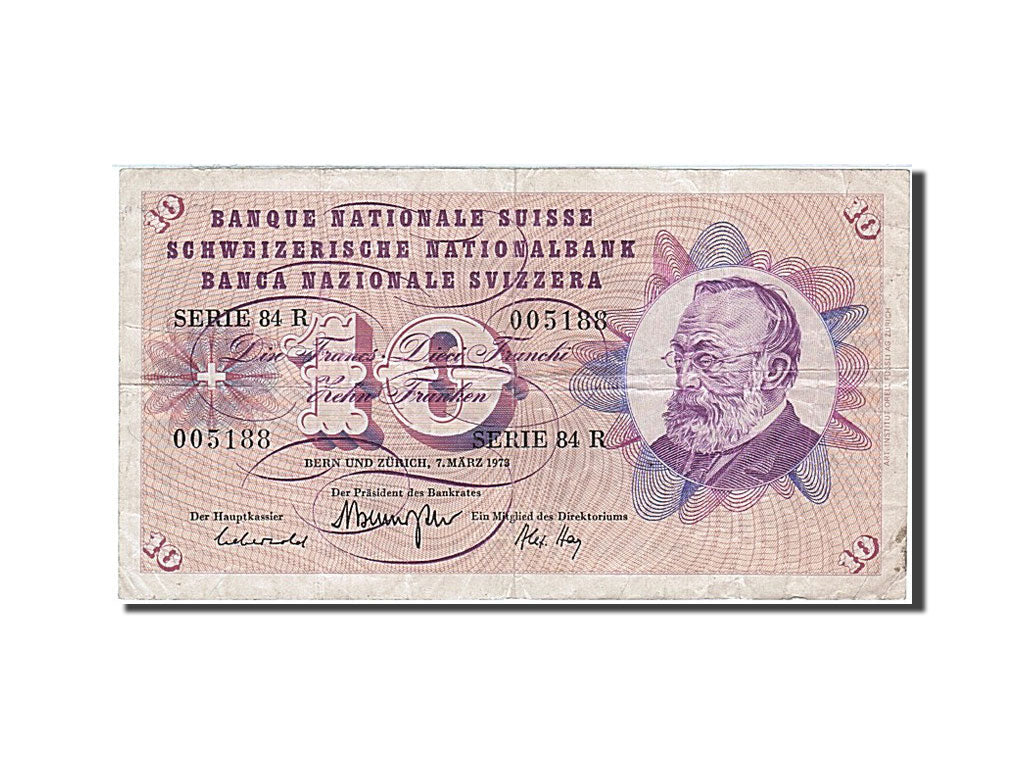 Switzerland, 10 Franken, 1973, KM #45s, 1973-03-07, VF(20-25), 84R 005188