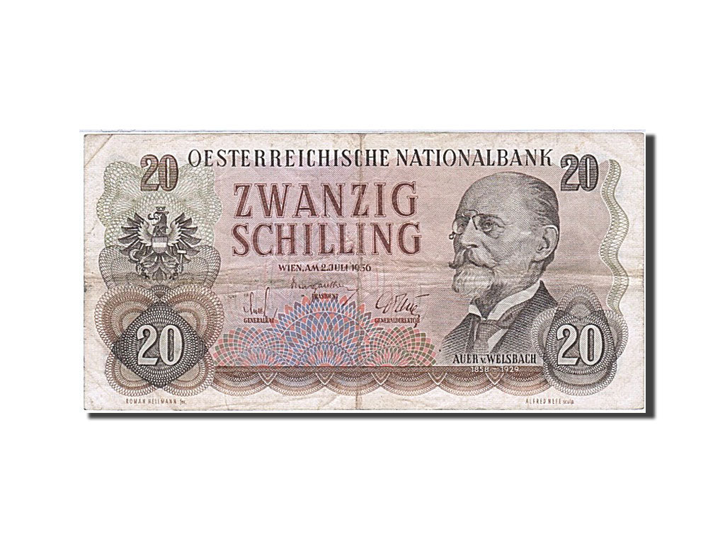 Austria, 20 Schilling, 1956, KM #136a, 1956-07-02, VF(20-25), EP 097238