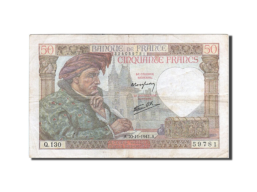 France, 50 Francs, 50 F 1940-1942 ''Jacques Coeur'', 1941, KM #93, 1941-11-20,..