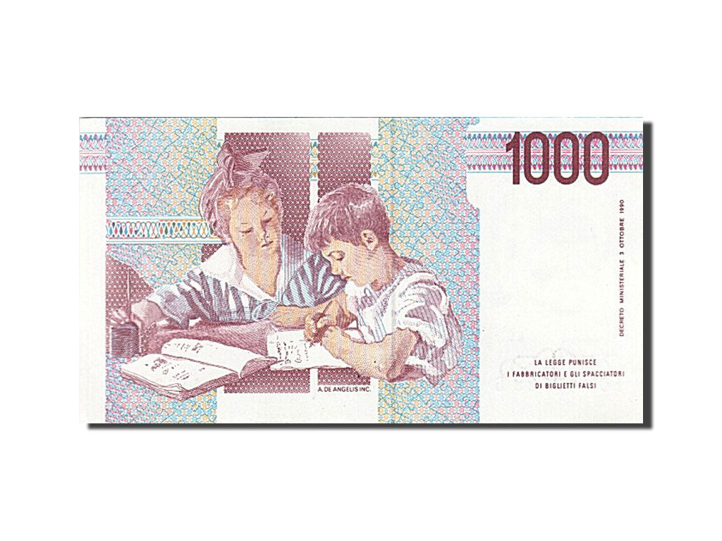 Italy, 1000 Lire, 1990, KM #114b, 1990-10-03, UNC(65-70), FD 412629 G