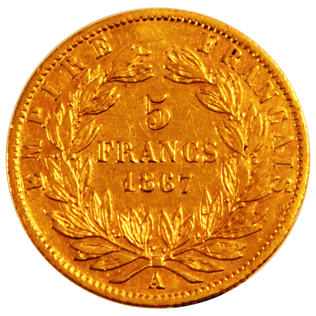 FRANCE, Napoléon III, 5 Francs, 1867, Paris, KM #803.1, VF(20-25), Gold, Gadoury