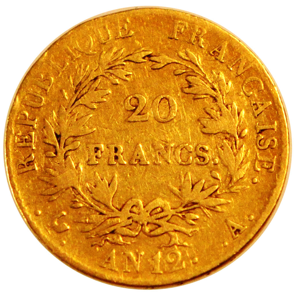 FRANCE, Napoléon I, 20 Francs, 1803, Paris, KM #651, VF(20-25), Gold, Gadoury #.