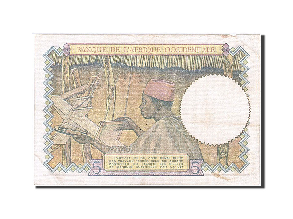 French West Africa, 5 Francs, 1938, KM #21, 1938-03-10, EF(40-45), E.5318