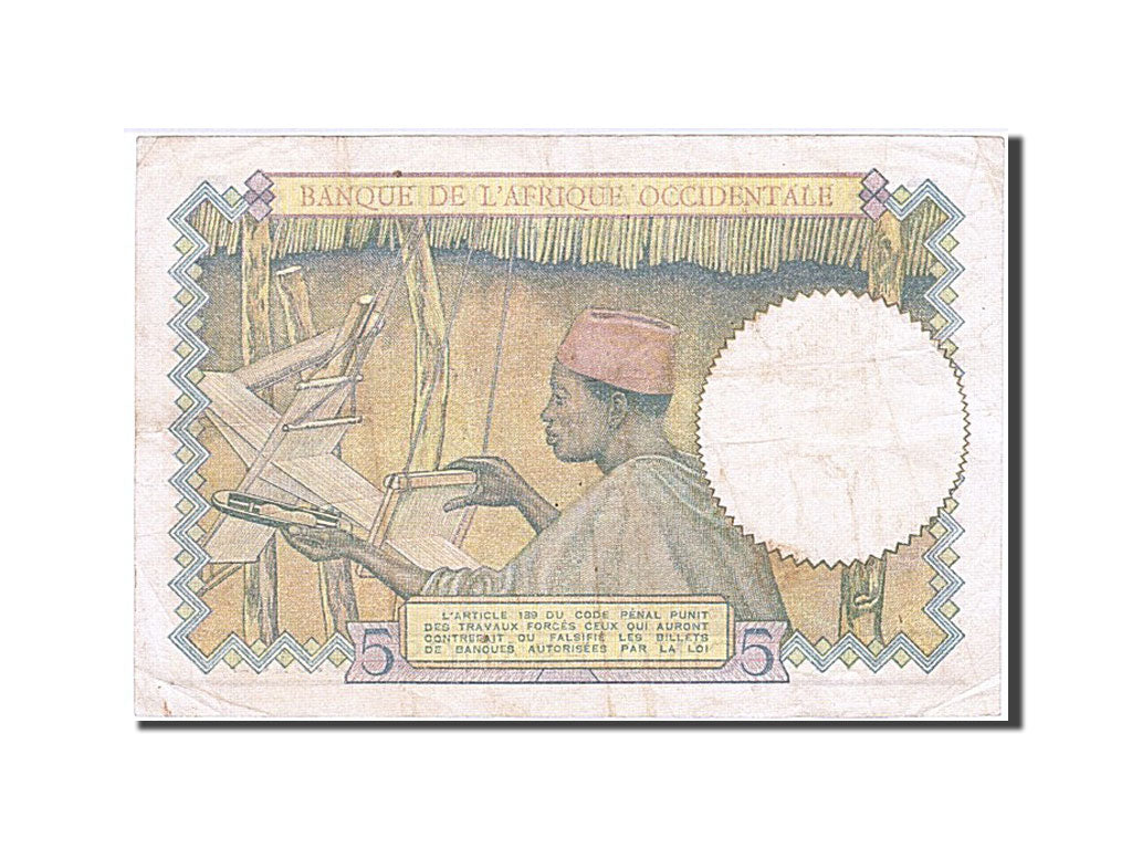 Banknote, French West Africa, 5 Francs, 1938, 1938-03-10, EF(40-45)
