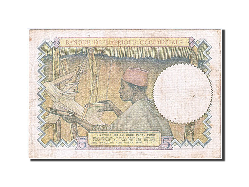French West Africa, 5 Francs, 1938, KM #21, 1938-03-10, VF(30-35), E.4589