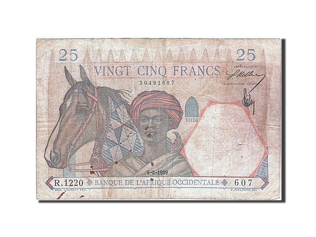 Africa occidentale francese, 25 Francs, 1939, 1939-03-09, MB+