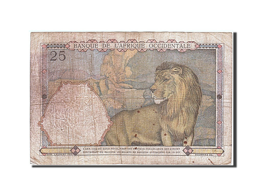 Africa occidentale francese, 25 Francs, 1939, 1939-03-09, MB+
