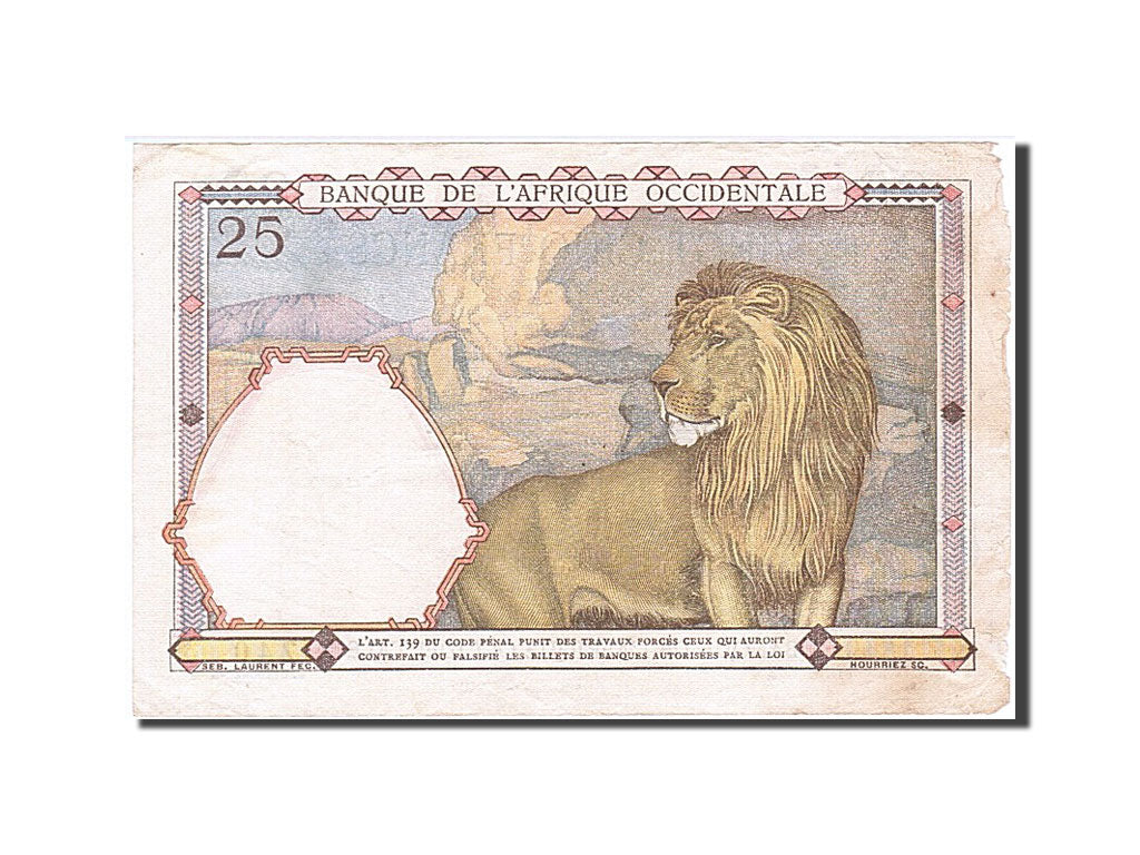 French West Africa, 25 Francs, 1939, KM #22, 1939-03-09, VF(20-25), Z.1349