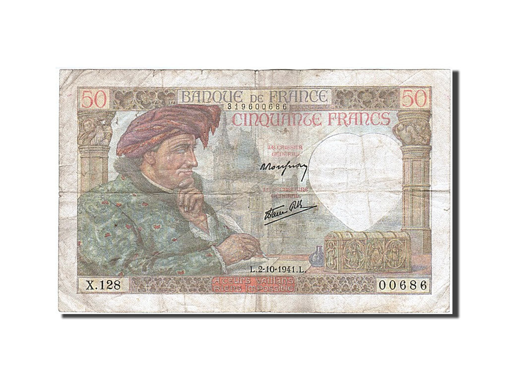France, 50 Francs, 50 F 1940-1942 ''Jacques Coeur'', 1941, KM #93, 1941-10-02,..