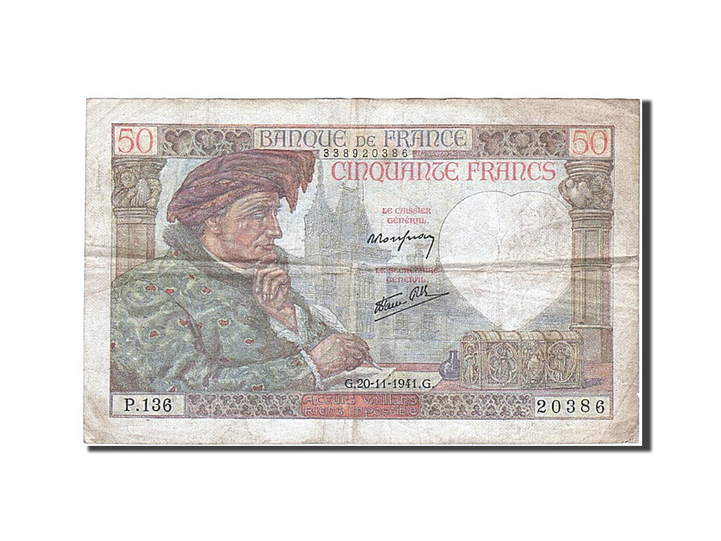 Geldschein, Frankreich, 50 Francs, 50 F 1940-1942 ''Jacques Coeur'', 1941
