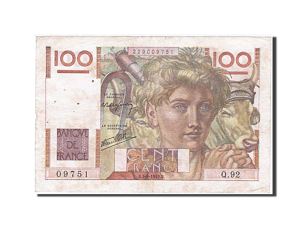 France, 100 Francs, 100 F 1945-1954 ''Jeune Paysan'', 1946, KM #128a,...