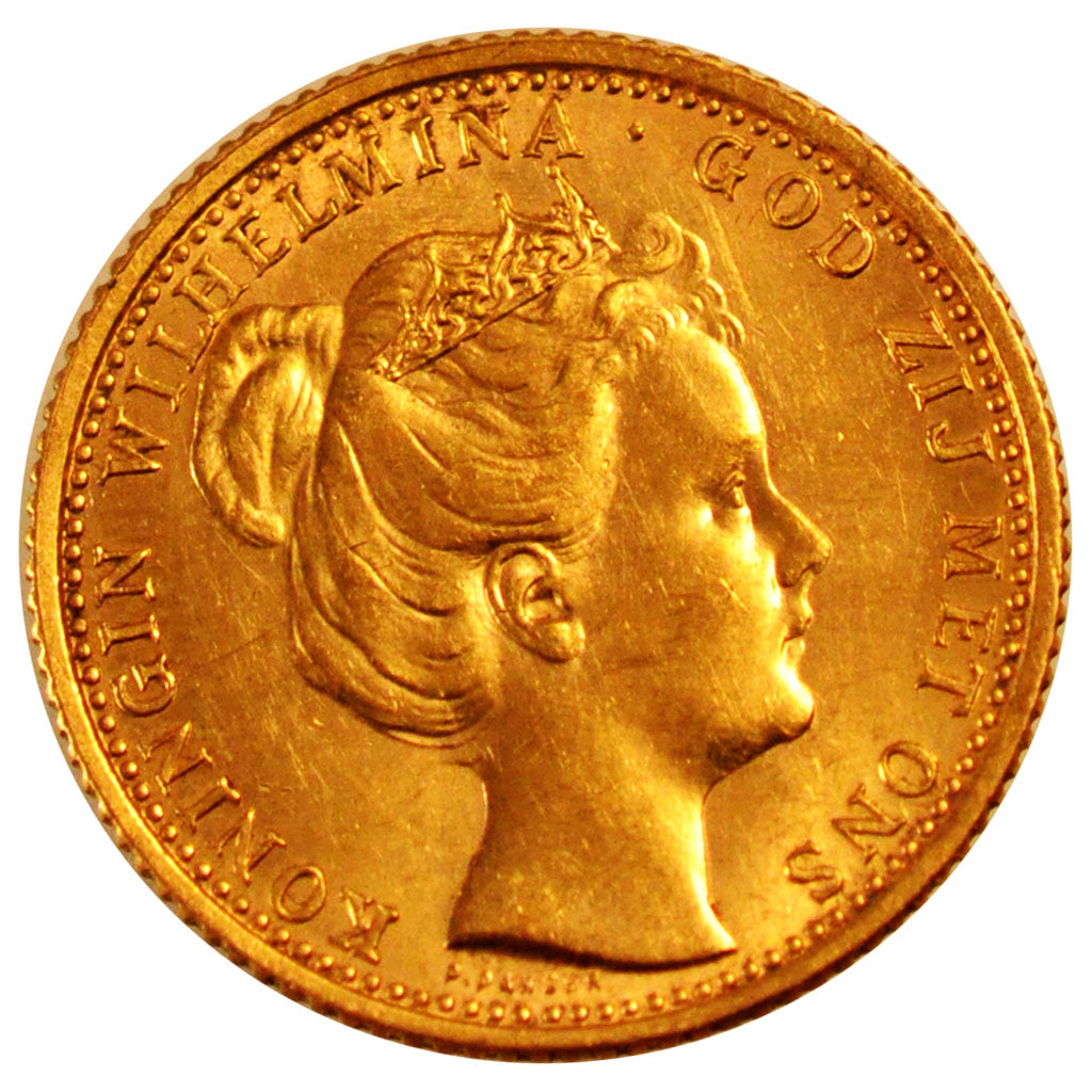 NETHERLANDS, 10 Gulden, 1898, Utrecht, KM #124, AU(55-58), Gold, 22.5, 6.72