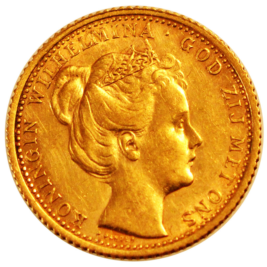 NETHERLANDS, 10 Gulden, 1898, Utrecht, KM #124, AU(50-53), Gold, 22.5, 6.71