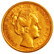 NETHERLANDS, 10 Gulden, 1898, Utrecht, KM #124, AU(50-53), Gold, 22.5, 6.71