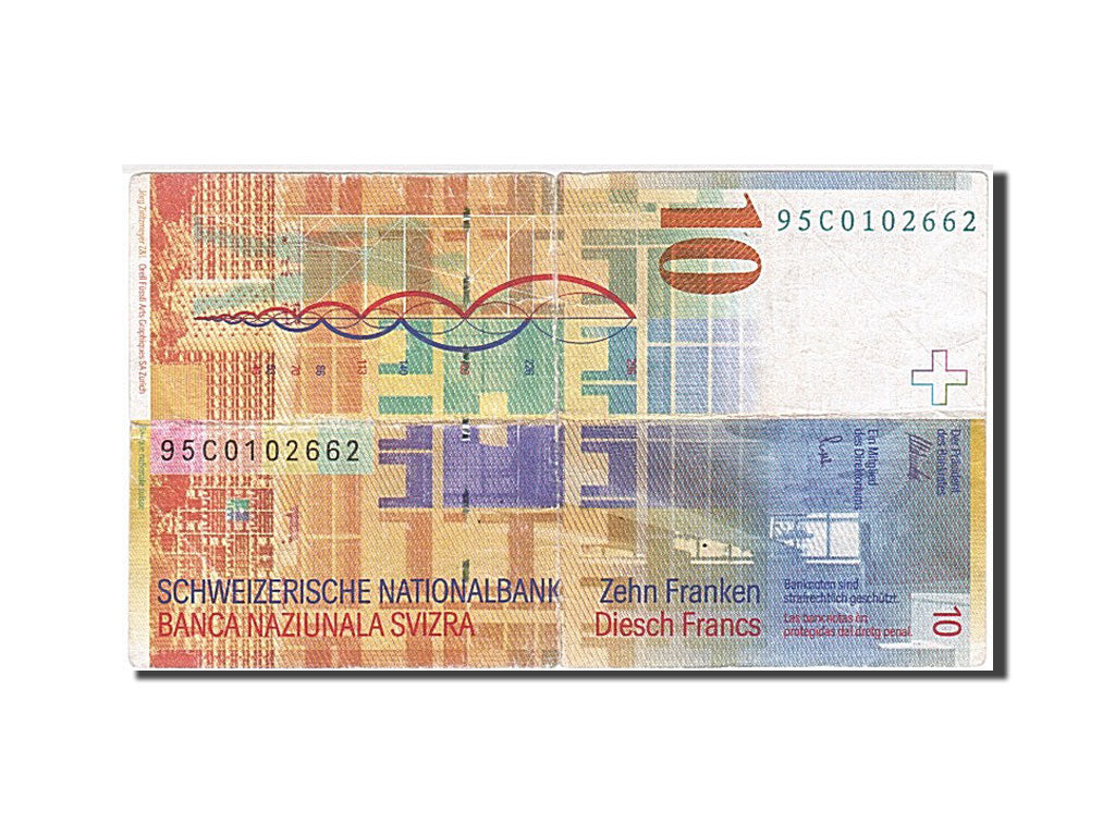 Switzerland, 10 Franken, 1995, KM #66a, VG(8-10), 95C0102662