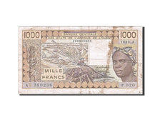 West African States, 1000 Francs, 1989, KM #107Ai, F(12-15), P.020