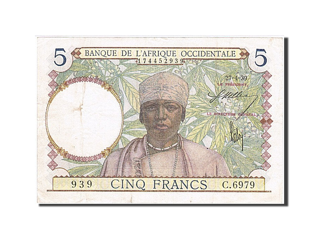 Africa occidentale francese, 5 Francs, 1939, 1939-04-27, BB+
