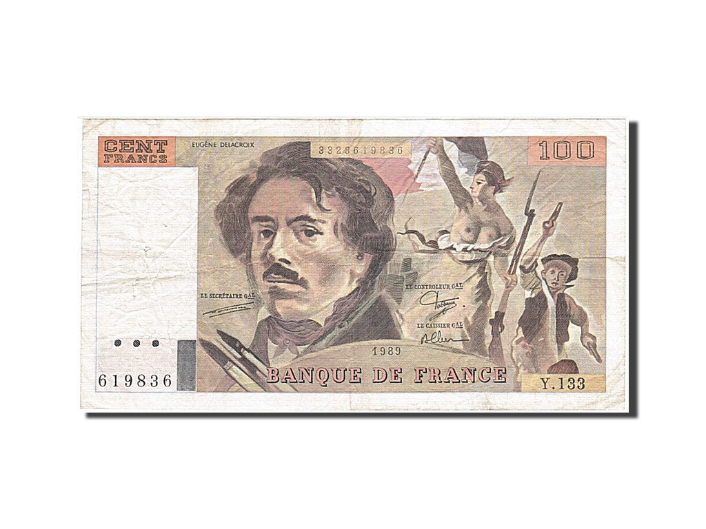 Francia, 100 Francs, 100 F 1978-1995 ''Delacroix'', 1989, KM:154d, MB+, Fayet...