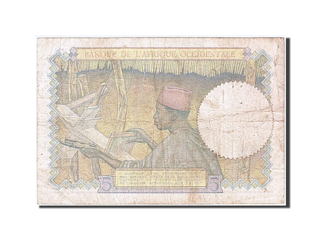 French West Africa, 5 Francs, 1936, KM #21, 1936-03-12, VF(30-35), E.1884