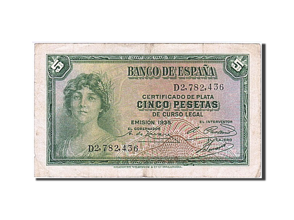 Banknot, Hiszpania, 5 Pesetas, 1935, EF(40-45)