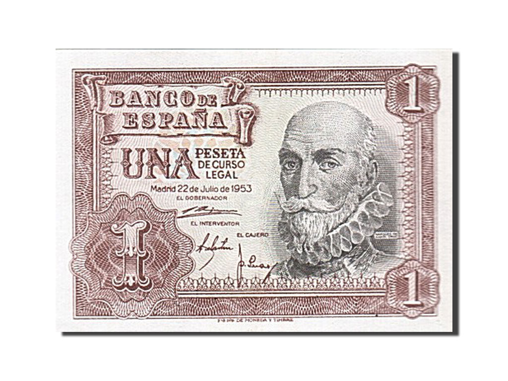 Banknote, Spain, 1 Peseta, 1953, 1953-07-22, UNC(60-62)
